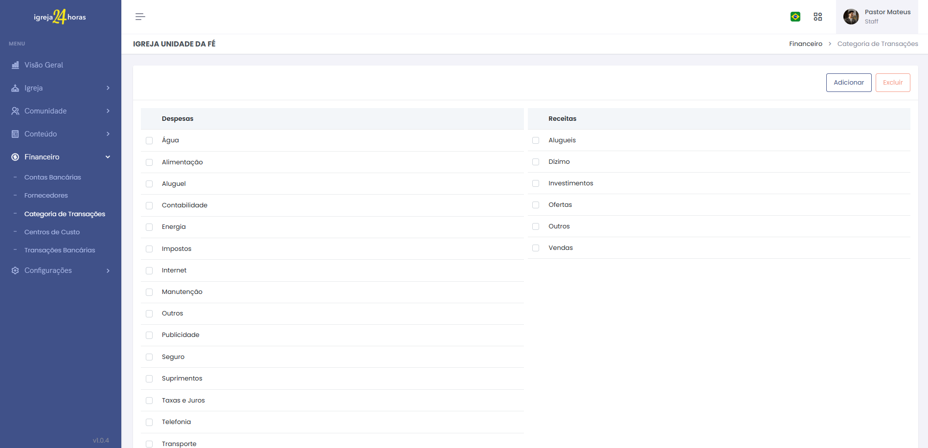 Categoria de Transações