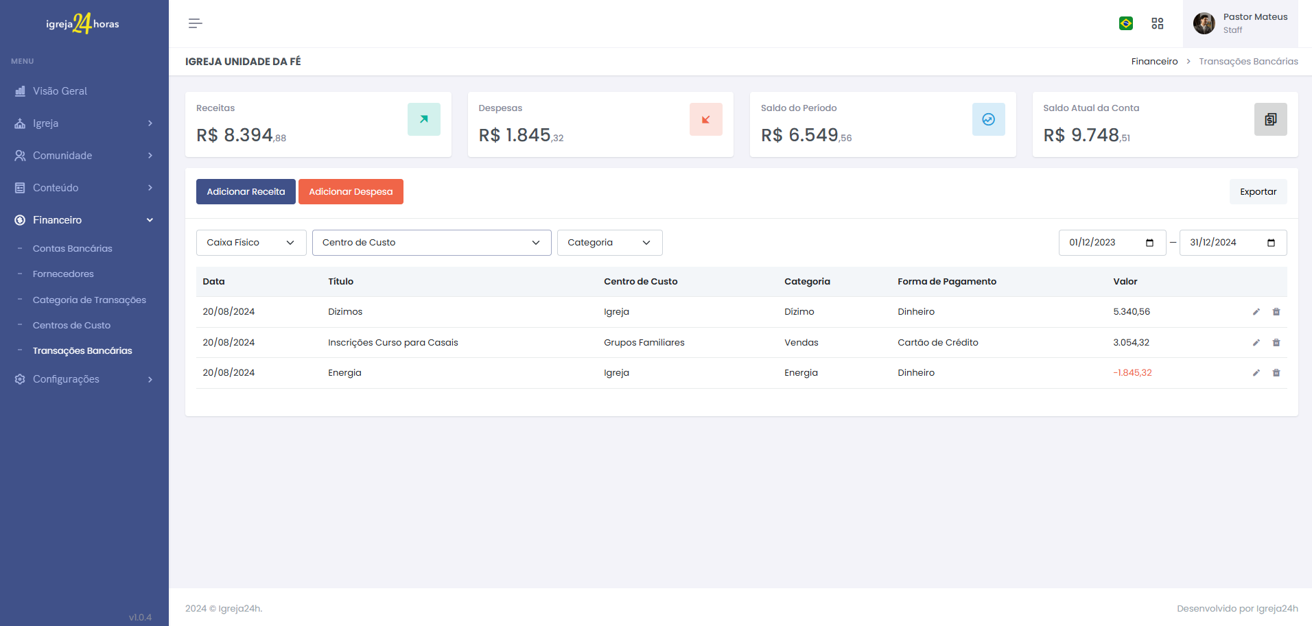 Financeiro Igreja 24h